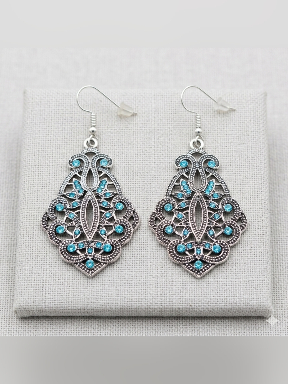 Silver Filigree Earrings with Turquoise Accents